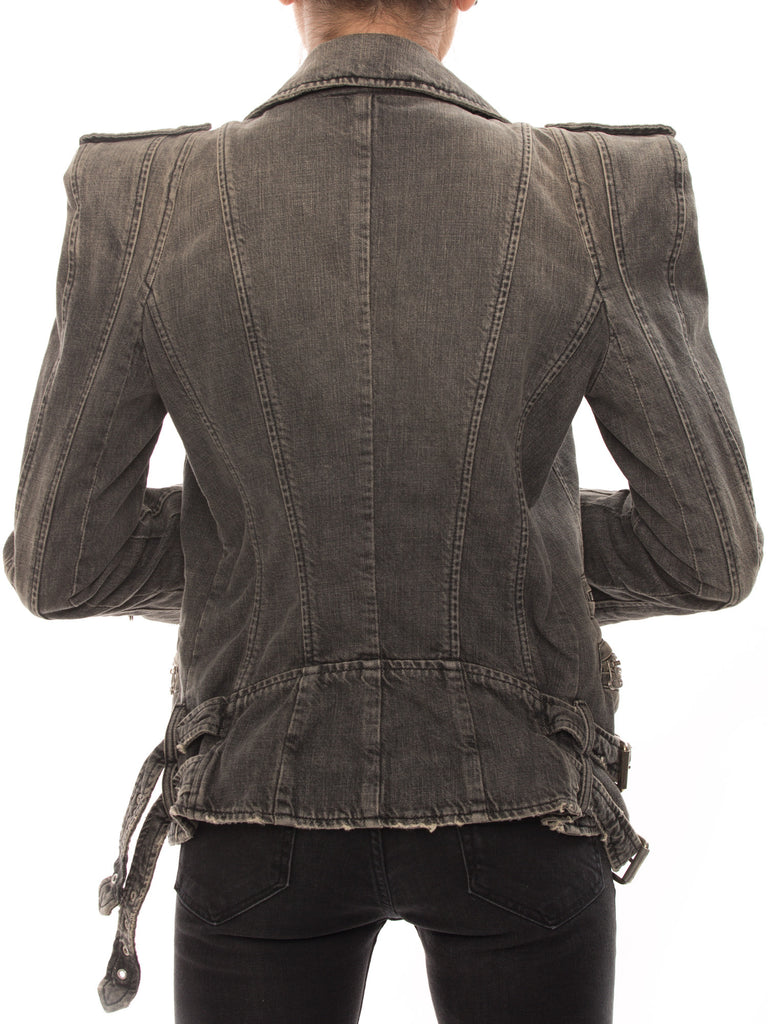 Balmain Grey Biker Jacket - revogue