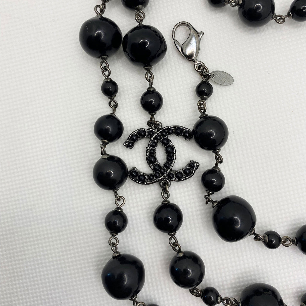 Chanel Black Bead Long Necklace