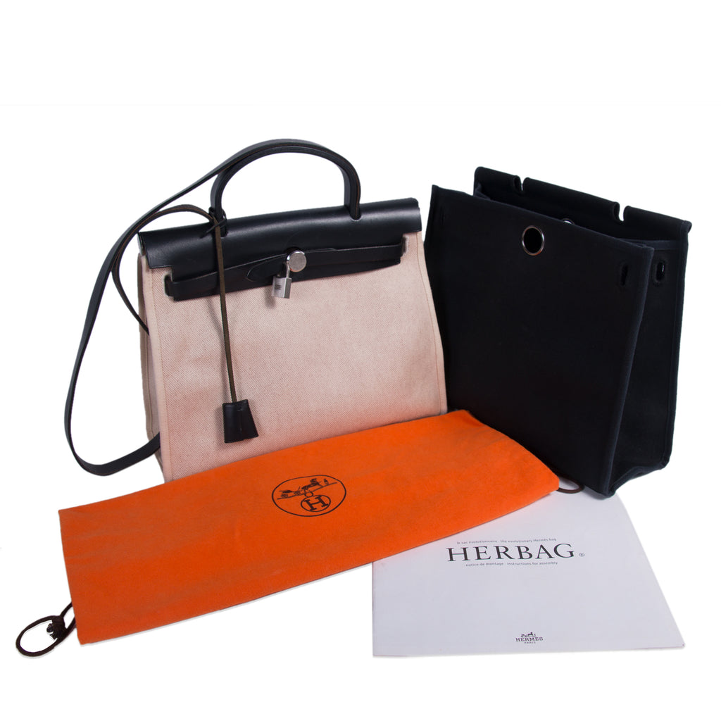 Hermès Herbag PM Toile Beige Black Bags Hermès - Shop authentic new pre-owned designer brands online at Re-Vogue