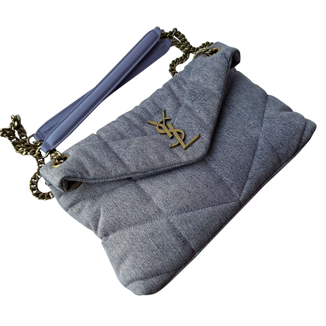 Saint Laurent LouLou Puffer Small Denim Shoulder Bag