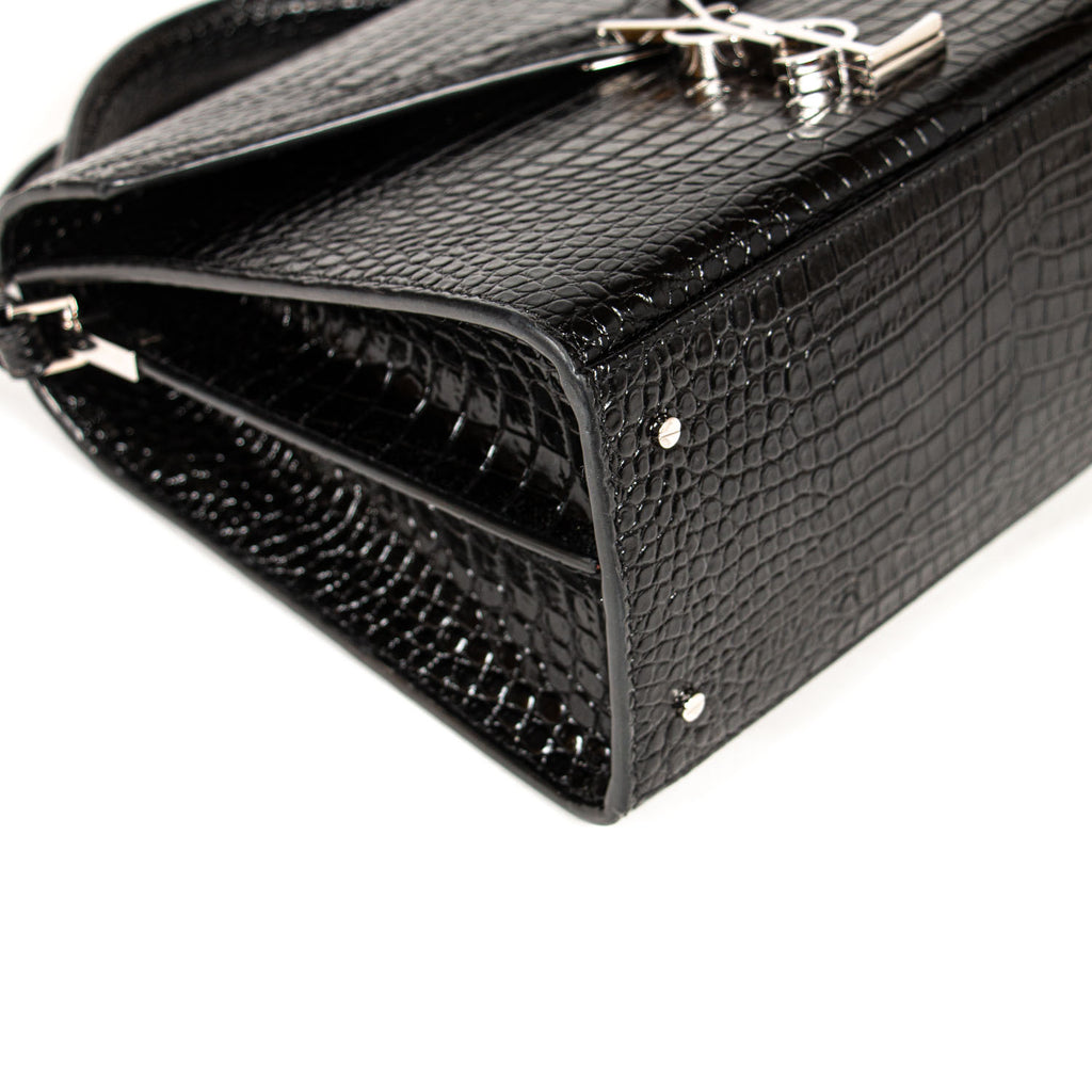 Saint Laurent Cassandra Medium Crocodile Embossed Leather