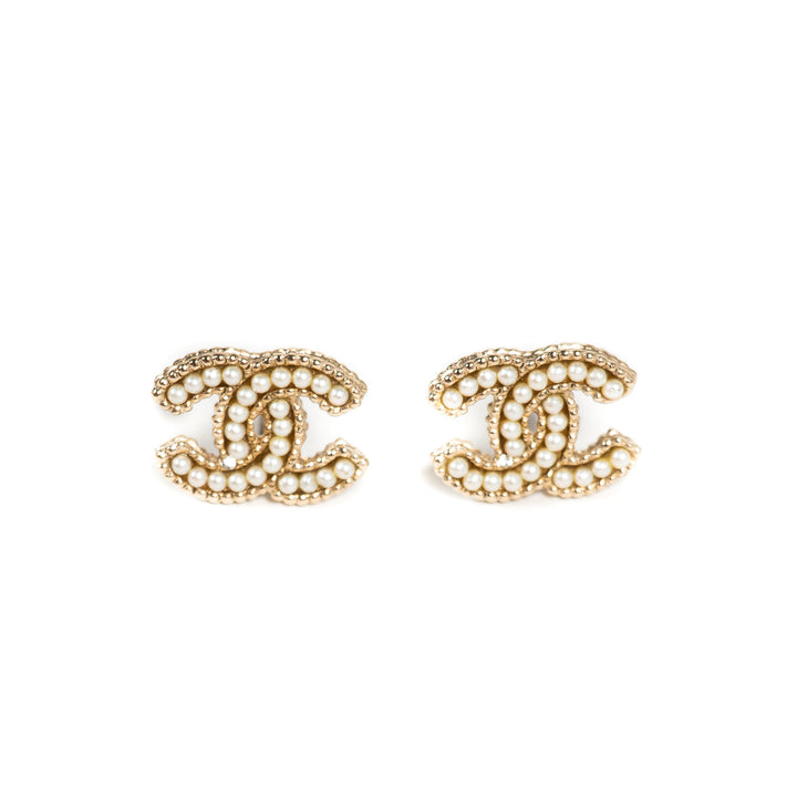 Chanel CC Pearl Stud Logo Earrings