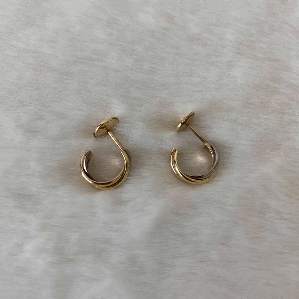 Cartier White Yellow Rose Gold Trinity Earrings