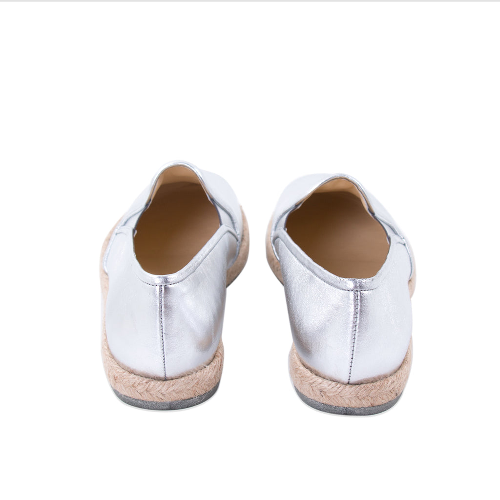 Chanel Silver Metallic Leather Espadrilles Shoes Chanel - Shop authentic new pre-owned designer brands online at Re-Vogue