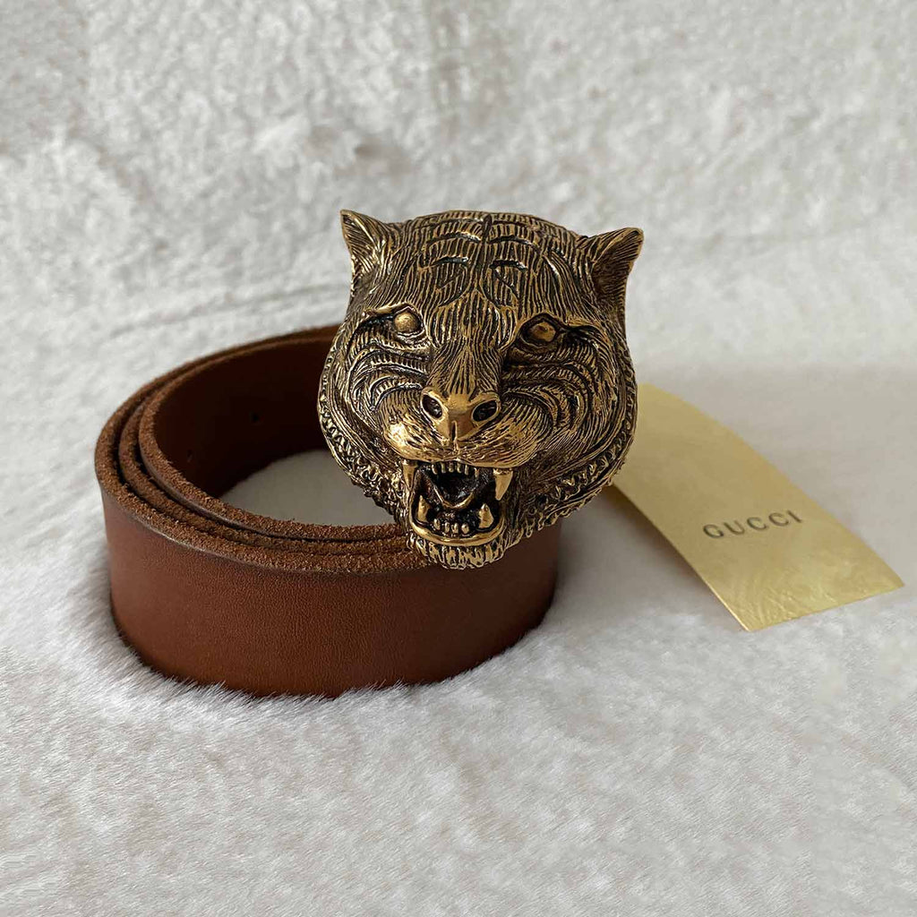 Gucci Tiger Head Feline Leather Belt