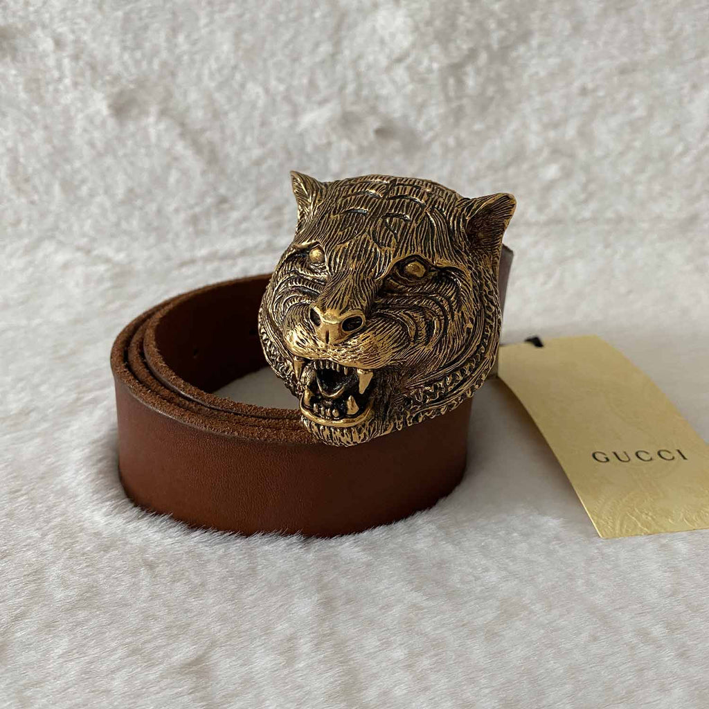 Gucci Tiger Head Feline Leather Belt