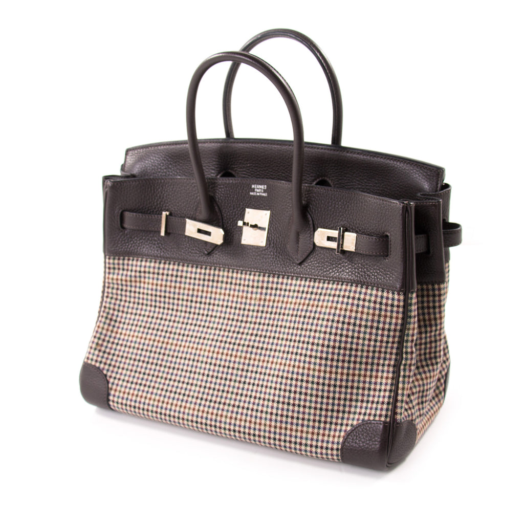 Hermès Birkin 35 Clemence Leather and Houndstooth Canvas Bags Hermès - Shop authentic new pre-owned designer brands online at Re-Vogue