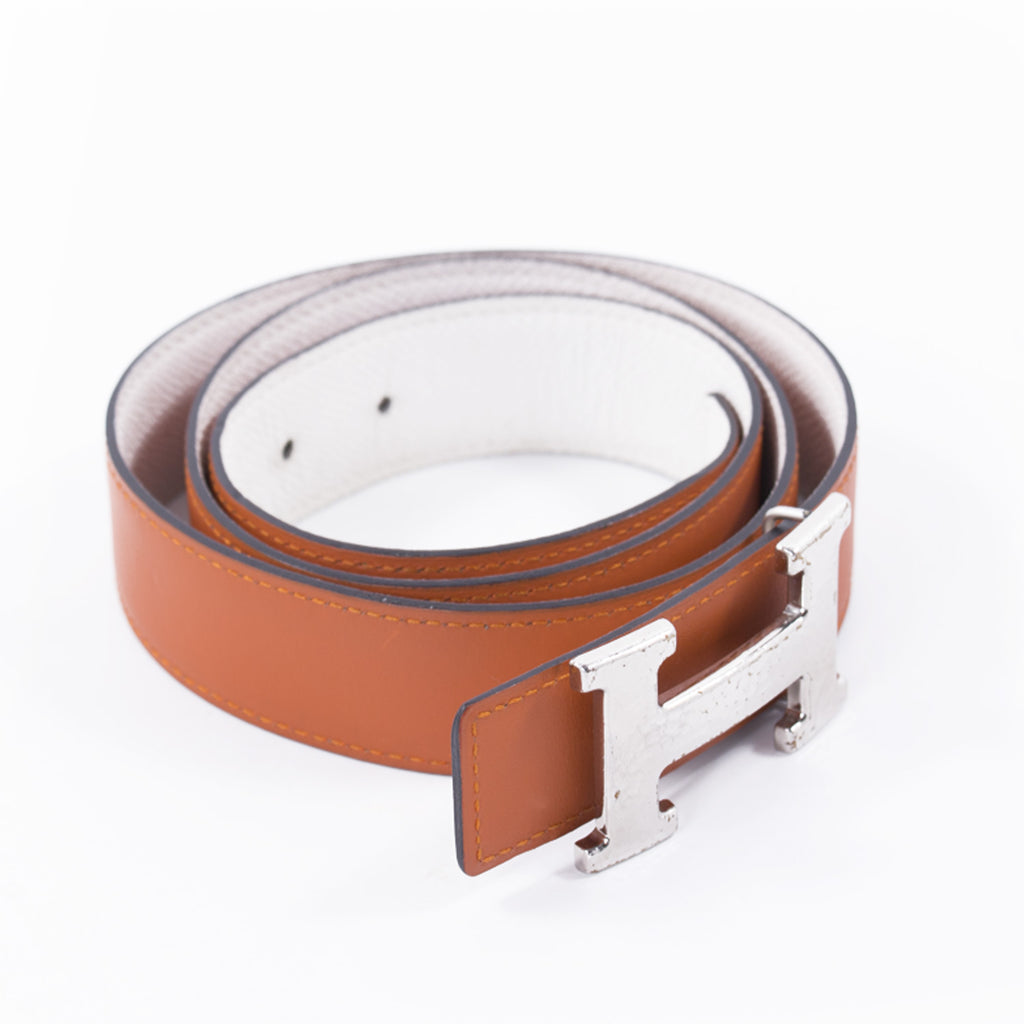 Hermès Orange and White Leather H Belt Accessories Hermès - Shop authentic new pre-owned designer brands online at Re-Vogue