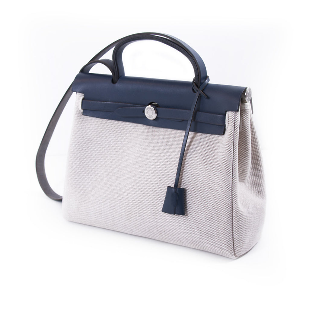 Hermès Herbag PM Toile Beige Navy Blue Bags Hermès - Shop authentic new pre-owned designer brands online at Re-Vogue