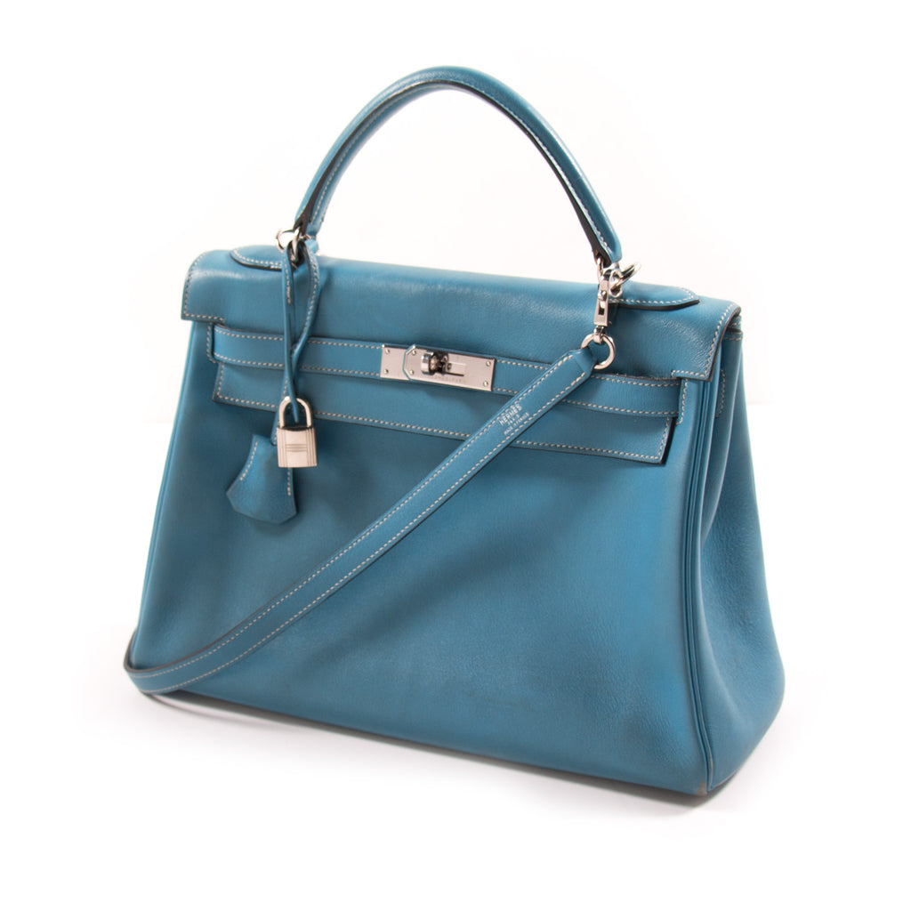 Hermès Kelly 32 Retourne Bleu Jean Swift Bags Hermès - Shop authentic new pre-owned designer brands online at Re-Vogue