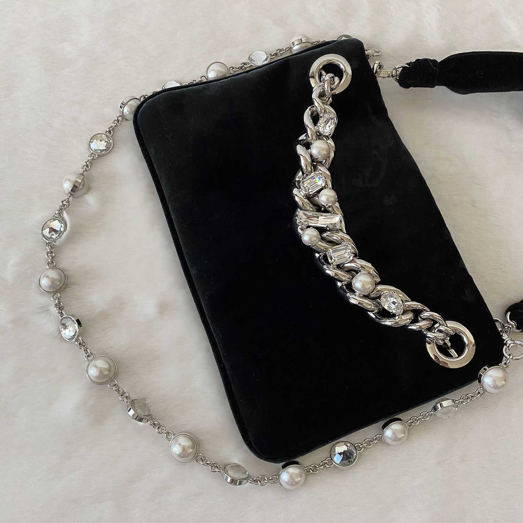 Miu Miu Crystal Pearls Velvet Shoulder Bag