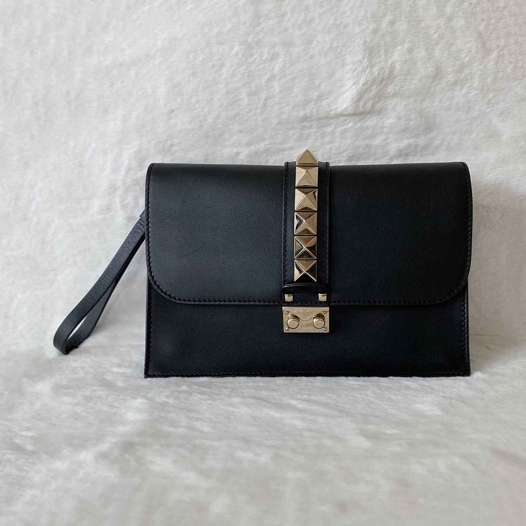 Valentino Rockstud Leather Flap Clutch